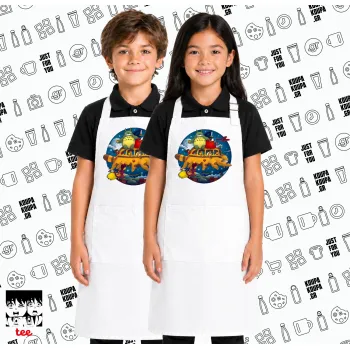 Totoro Catbus, Λευκή ΠΑΙΔΙΚΗ Ποδιά μακριά Σεφ ολόσωμη με τσέπες