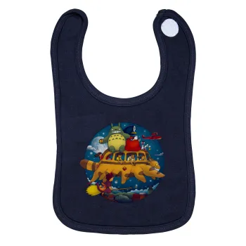 Totoro Catbus, Σαλιάρα με Σκρατς 100% Organic Cotton Μπλε (0-18 months)