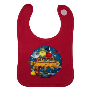 Totoro Catbus, Σαλιάρα με Σκρατς Κόκκινη 100% Organic Cotton (0-18 months)