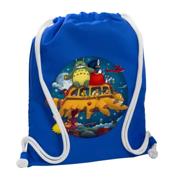 Totoro Catbus, Τσάντα πλάτης πουγκί GYMBAG Μπλε, με τσέπη (40x48cm) & χονδρά κορδόνια