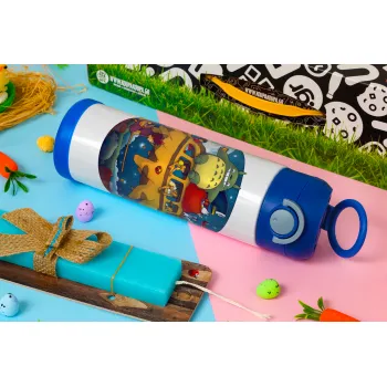Totoro Catbus, Easter candle, Childrens hot water bottle, stainless steel, with safety straw, BLUE (500ml)
