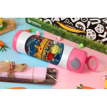 Totoro Catbus, Easter candle, Childrens hot water bottle, stainless steel, with safety straw, PINK (500ml)