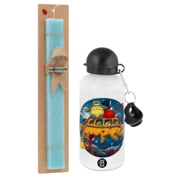 Totoro Catbus, Πασχαλινή Λαμπάδα με παγούρι μεταλλικό αλουμινίου (500ml) & λαμπάδα αρωματική πλακέ (30cm) (ΤΙΡΚΟΥΑΖ)