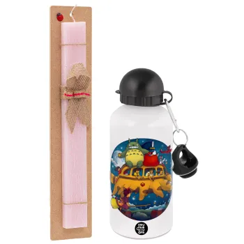 Totoro Catbus, Easter Set, metallic aluminum bottle (500ml) & aromatic flat Easter candle (30cm) (PINK)