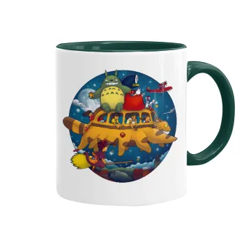 Totoro Catbus, Κούπα χρωματιστή πράσινη, κεραμική, 330ml