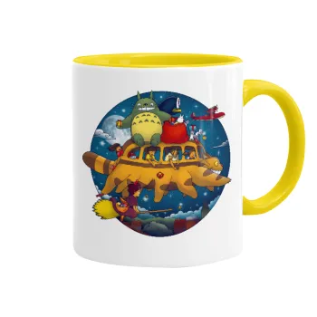 Totoro Catbus, Κούπα χρωματιστή κίτρινη, κεραμική, 330ml