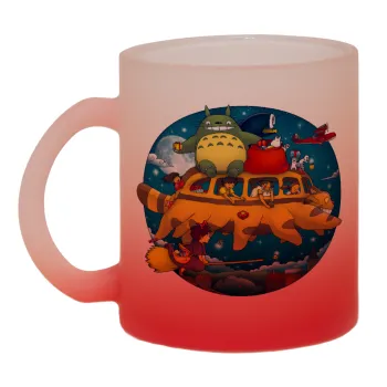 Totoro Catbus, Κούπα γυάλινη δίχρωμη με βάση το κόκκινο ματ, 330ml