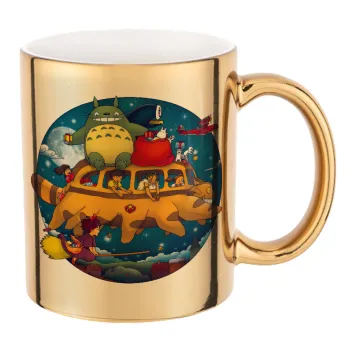 Totoro Catbus, Mug ceramic, gold mirror, 330ml