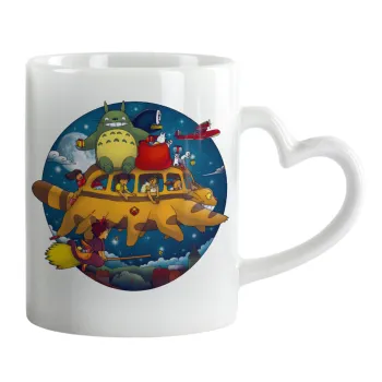 Totoro Catbus, Mug heart handle, ceramic, 330ml