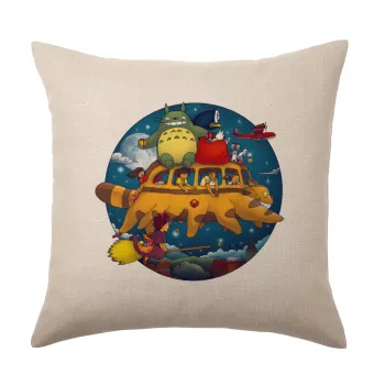Totoro Catbus, Μαξιλάρι καναπέ ΛΙΝΟ 40x40cm περιέχεται το  γέμισμα