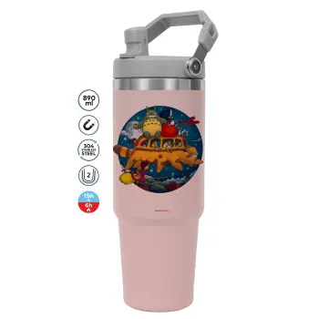 Totoro Catbus, Pink color, 890ml (30oz) stainless Steel Tumbler with Handle