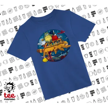 Totoro Catbus, Παιδικό T-Shirt ΜΠΛΕ από 100% βαμβάκι, για κάθε μέρα. Vegan & OEKO-TEX πιστοποιημένο.