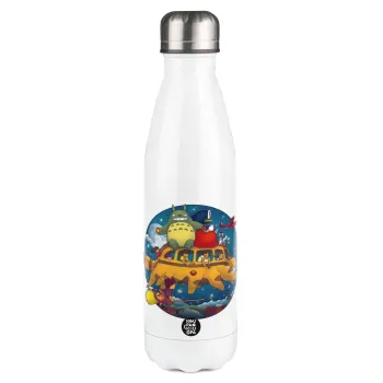 Totoro Catbus, Μεταλλικό παγούρι θερμός Λευκό (Stainless steel), διπλού τοιχώματος, 500ml