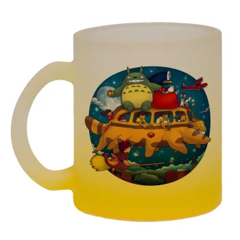 Totoro Catbus, Κούπα γυάλινη δίχρωμη με βάση το κίτρινο ματ, 330ml