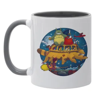 Totoro Catbus, Κούπα χρωματιστή γκρι, κεραμική, 330ml