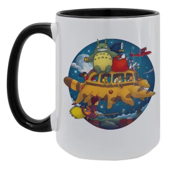 Totoro Catbus, Κούπα Mega 15oz, κεραμική Μαύρη, 450ml