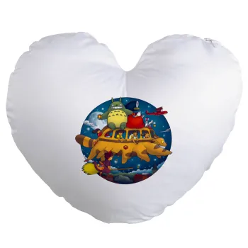 Totoro Catbus, Μαξιλάρι καναπέ καρδιά 40x40cm περιέχεται το  γέμισμα