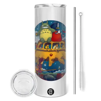 Totoro Catbus, Tumbler stainless steel 600ml, with metal straw & cleaning brush