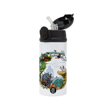 Στούδιο Γκίβλι, Παιδικό παγούρι θερμό, ανοξείδωτο, με καλαμάκι ασφαλείας, Μαύρο (360ml) BPA-FREE