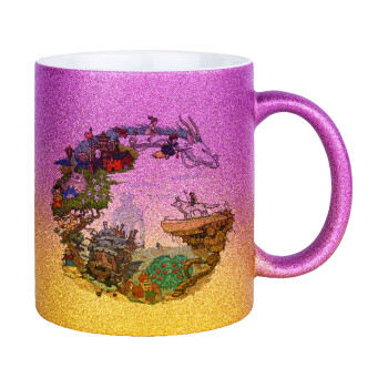 Στούδιο Γκίβλι, Κούπα Χρυσή/Ροζ Glitter, κεραμική, 330ml