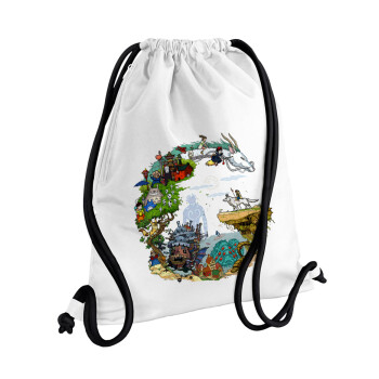 Στούδιο Γκίβλι, Backpack pouch GYMBAG white, with pocket (40x48cm) & thick cords