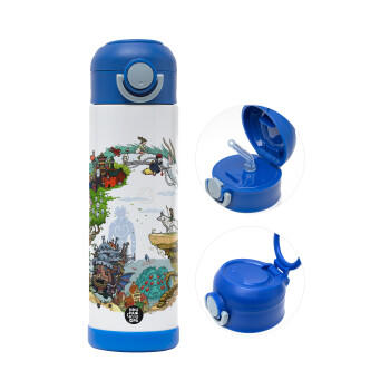 Στούδιο Γκίβλι, Παιδικό παγούρι θερμό, ανοξείδωτο, με καλαμάκι ασφαλείας, ΜΠΛΕ (500ml)