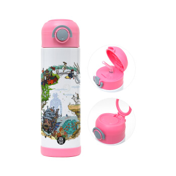 Στούδιο Γκίβλι, Παιδικό παγούρι θερμό, ανοξείδωτο, με καλαμάκι ασφαλείας, ΡΟΖ (500ml)