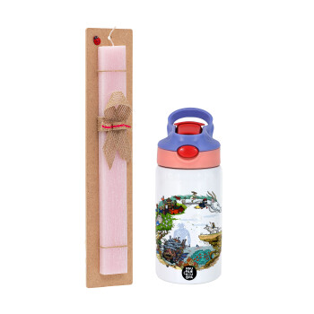 Στούδιο Γκίβλι, Πασχαλινή Λαμπάδα με Παιδικό παγούρι θερμό, ανοξείδωτο, με καλαμάκι ασφαλείας, ροζ/μωβ (350ml) & κερί αρωματικό πλακέ (30cm) (ΡΟΖ)