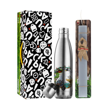 Στούδιο Γκίβλι, Πασχαλινή Λαμπάδα με μεταλλικό παγούρι θερμός ανοξείδωτο (500ml) & κερί αρωματικό πλακέ (30cm) (ΓΚΡΙ)