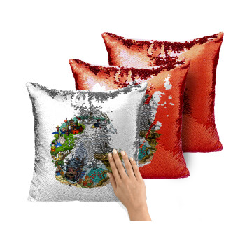 Στούδιο Γκίβλι, Μαξιλάρι καναπέ Μαγικό Κόκκινο με πούλιες 40x40cm περιέχεται το γέμισμα