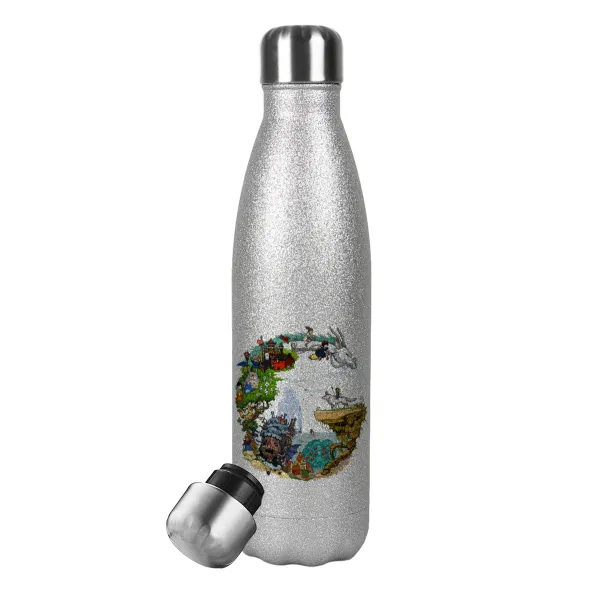Στούδιο Γκίβλι — Metallic Glitter Silver Thermos Flask (Stainless steel), double-walled, 500ml