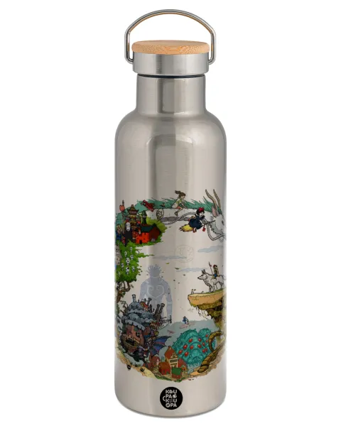 Στούδιο Γκίβλι — Stainless steel Silver with wooden lid (bamboo), double wall, 750ml
