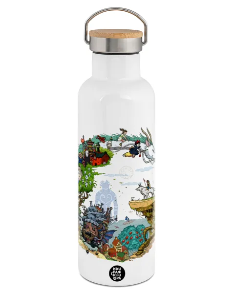 Στούδιο Γκίβλι — Stainless steel White with wooden lid (bamboo), double wall, 750ml