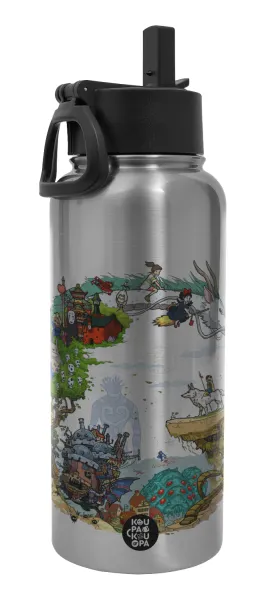 Στούδιο Γκίβλι — Metal mug thermo Silver with Straw and Spout Lid (Stainless steel), double wall, 950ml