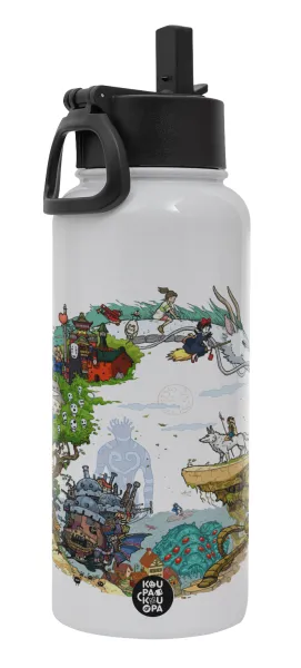 Στούδιο Γκίβλι — Metal mug thermo White with Straw and Spout Lid (Stainless steel), double wall, 950ml