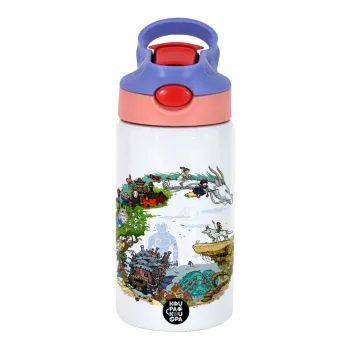 Στούδιο Γκίβλι, Παιδικό παγούρι θερμό, ανοξείδωτο, με καλαμάκι ασφαλείας, ροζ/μωβ (350ml)