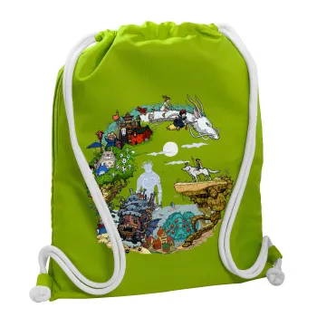 Στούδιο Γκίβλι, Τσάντα πλάτης πουγκί GYMBAG LIME GREEN, με τσέπη (40x48cm) & χονδρά κορδόνια