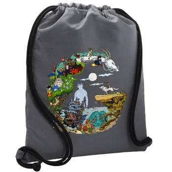 Στούδιο Γκίβλι, Τσάντα πλάτης πουγκί GYMBAG ΓΚΡΙ, με τσέπη (40x48cm) & χονδρά κορδόνια