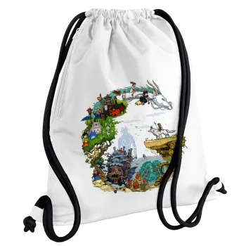 Στούδιο Γκίβλι, Backpack pouch GYMBAG white, with pocket (40x48cm) & thick cords