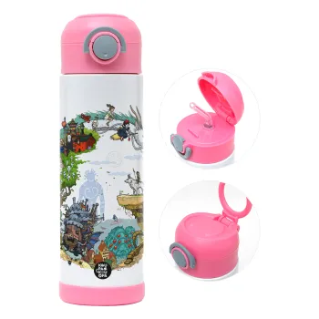 Στούδιο Γκίβλι, Παιδικό παγούρι θερμό, ανοξείδωτο, με καλαμάκι ασφαλείας, ΡΟΖ (500ml)