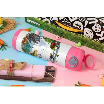 Στούδιο Γκίβλι, Easter candle, Childrens hot water bottle, stainless steel, with safety straw, PINK (500ml)