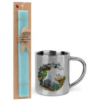 Στούδιο Γκίβλι, Easter Set, metallic thermal cup (300ml) & aromatic flat Easter candle (30cm) (TURQUOISE)