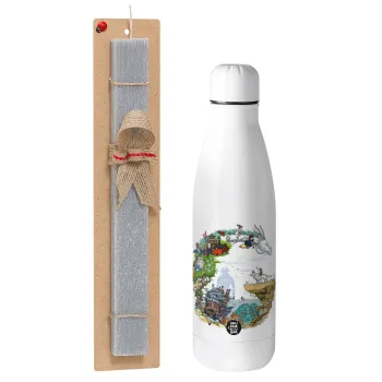 Στούδιο Γκίβλι, Πασχαλινή Λαμπάδα με μεταλλικό παγούρι θερμός ανοξείδωτο (500ml) & κερί αρωματικό πλακέ (30cm) (ΓΚΡΙ)