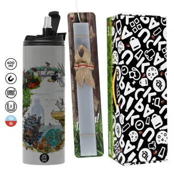Στούδιο Γκίβλι, Πασχαλινή Λαμπάδα με Travel Tumbler θερμό (600ml, BPA free) & κερί αρωματικό πλακέ (30cm) (ΓΚΡΙ)