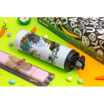 Στούδιο Γκίβλι, Easter candle,Travel Tumbler 2 Lids, with metal straw & cleaning brush & aromatic flat candle (30cm) (PINK)