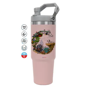 Στούδιο Γκίβλι, Pink color, 890ml (30oz) stainless Steel Tumbler with Handle