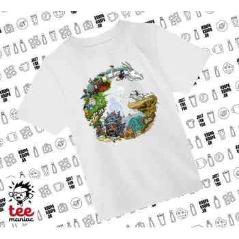 Στούδιο Γκίβλι, Άνετο παιδικό T-Shirt ΛΕΥΚΟ από 100% βαμβάκι, για κάθε μέρα. Vegan & OEKO-TEX πιστοποιημένο.