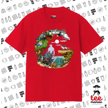 Στούδιο Γκίβλι, Κλασικό T-Shirt, διπλής ραφής, χωρίς πλευρικές ραφές ΚΟΚΚΙΝΟ από 100% βαμβάκι. Vegan & OEKO-TEX πιστοποιημένο.