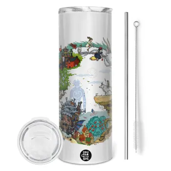 Στούδιο Γκίβλι, Tumbler ποτήρι θερμό από ανοξείδωτο ατσάλι 600ml, με μεταλλικό καλαμάκι & βούρτσα καθαρισμού