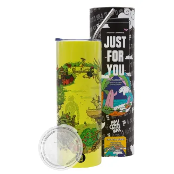 Στούδιο Γκίβλι, Neon Yellow Travel Tumbler θερμό, μεταλλικό καλαμάκι(Ανωξείδωτο 304 Food grade, BPA free, 600ml)